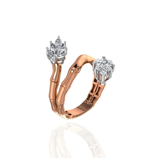 18K Rose Gold Triple Stalk Wrapped Around Leaf Ring - S-R408S