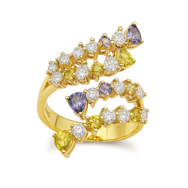 Confetti 18k Yellow Gold Diamond Ring and Multi Colored Stones - S-R470S