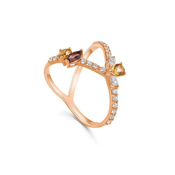 Confetti 18k Rose Gold Diamond Ring and Multi Colored Stones - S-R484S