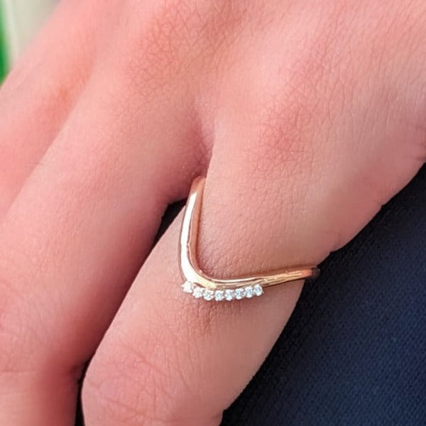Waved Diamond Ring in 18K Rose Gold - S-RF113S
