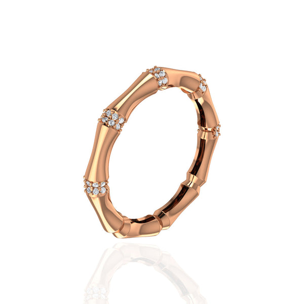 18k Rose Gold Diamond Bamboo Stalk Diamond Ring - S-W036S