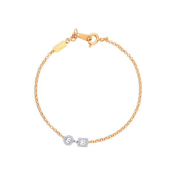 Square and circle bracelet studded with diamonds in 18k Rose & Yellow gold - S-X039B