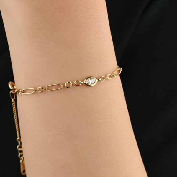 Gold Bracelet With Mixed Shapes and Oval Diamond Center - S-X073B