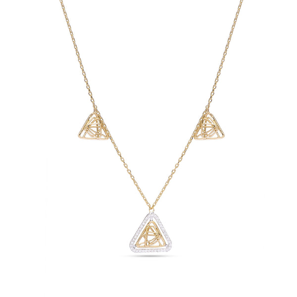 Triangular Shapped Tirette Shinny Diamond Necklace in Yellow 18 K Gold - S-X20P