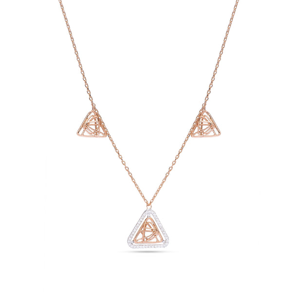 Triangular Shapped Tirette Shinny Diamond Necklace in Rose 18 K Gold - S-X20P