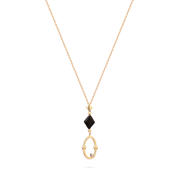 A dangling necklace with Onyx and diamond in a circle in 18K Yellow Gold - S-X33P