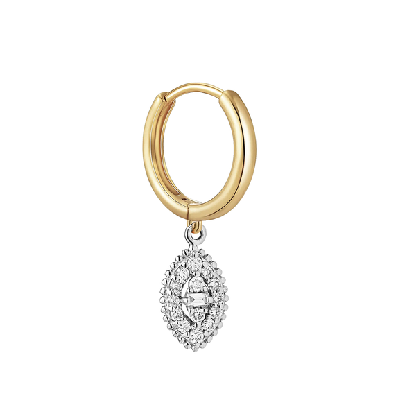 Single Dangling Oval Shaped Piercing with 1 baguette diamond in 18K Yellow Gold - S-X48E