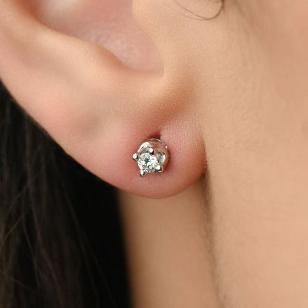 Single diamond stone stud earrings in 18k White gold - SIR1128E
