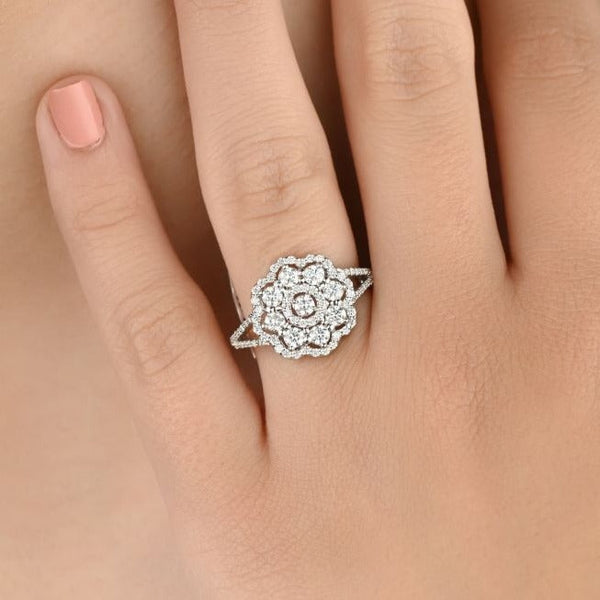 Statement ring featuring a bold floral diamond design - SIR316/J