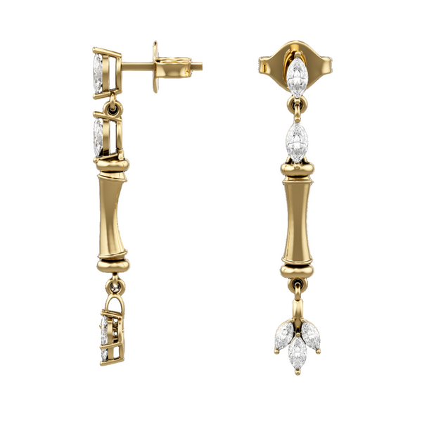 18K Yellow Gold Bamboo Earring with Marquise Diamond Accents - S-E317S