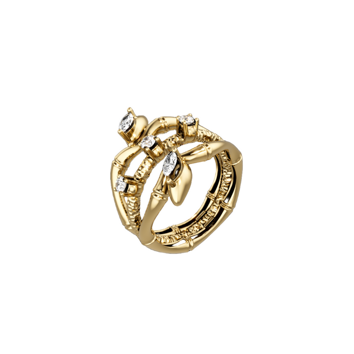 18K Lucky Bamboo Triple-Layer Ring with Diamond Accents