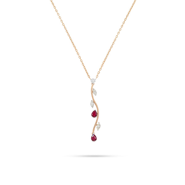 A simple diamond necklases in the shape of a curved line with Ruby stone in 18k rose gold - TP-3494M/J