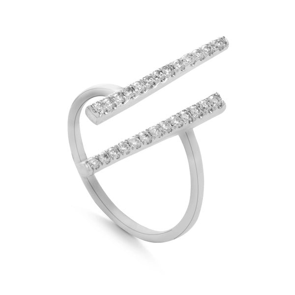 2 Diamond Opened Bars Ring in White 18K Gold - QR204