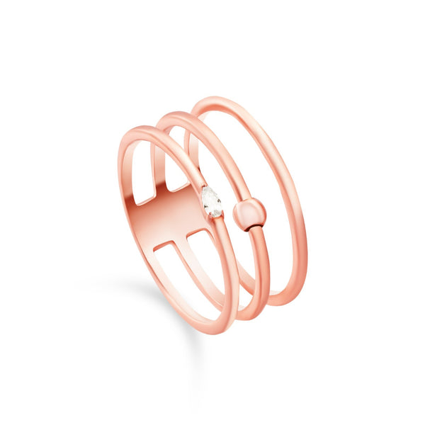 A three layered ring with 1 pear diamond on center to fit you in 18K Yellow Gold - S-R204SB