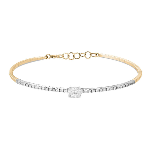 Rose and White Half Tennis with Central Marquise Cut Diamond Bangle in 18K Rose Gold - MR-0176-2B