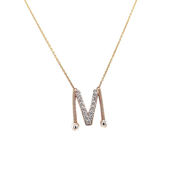 Shiny Letter M Gold and Diamond  Necklace in Yellow Gold 18K - S-P113