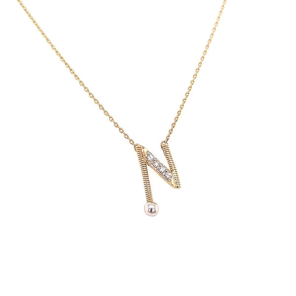 Shiny Letter N Gold and Diamond Necklace in Yellow 18K Gold - S-P59