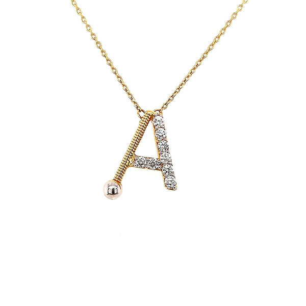 Shiny Letter A Gold and Diamond  Necklace in Yellow 18K Gold - SIR1662P