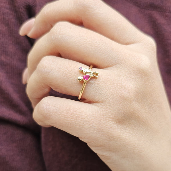 Valentine's birds of love ruby Ring in 18K gold K-R410GS