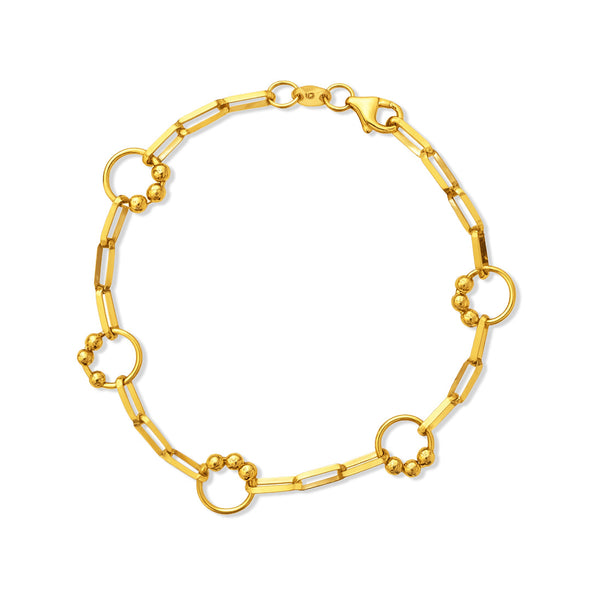 18K Yellow Gold Beaded Circle Link Bracelet - b25hl0019