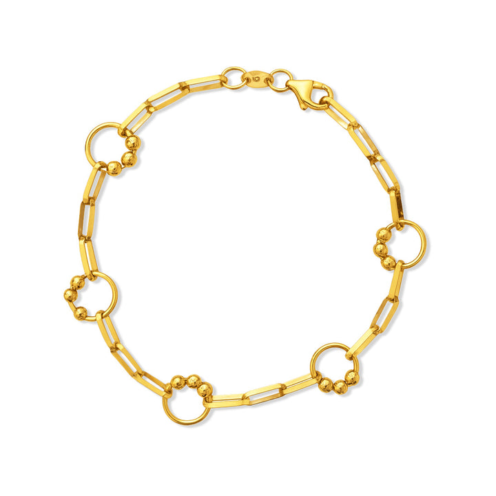 18K Yellow Gold Beaded Circle Link Bracelet - b25hl0019