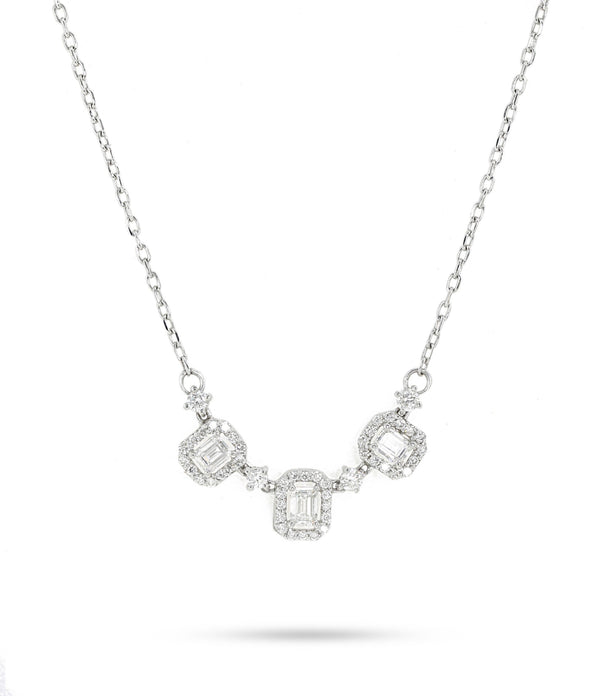 Shinny Baguette Diamonds Necklace in 18K White Gold - B-XLINK1129P