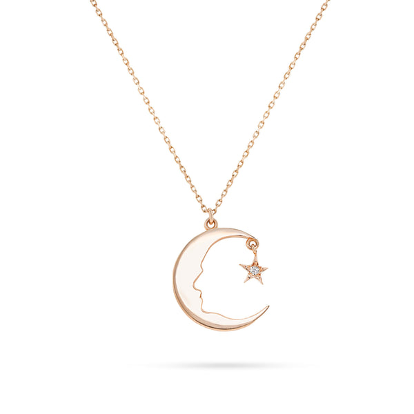 Star and Moon Diamond Necklace in 18K Rose Gold - YT241683KA