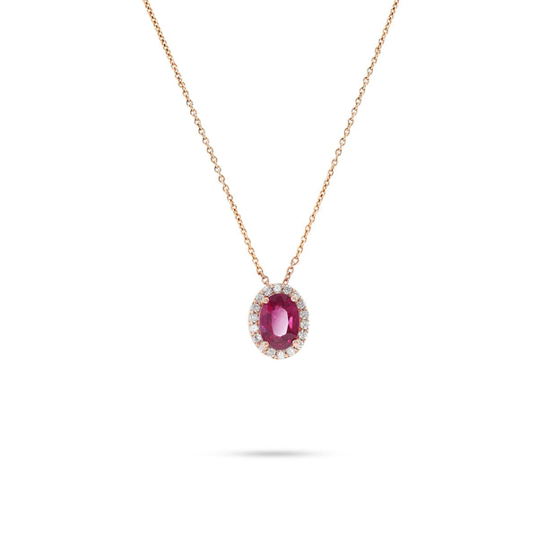 Dangling Simple Ruby Diamond Necklace in 18K Rose Gold - S-PN055SD