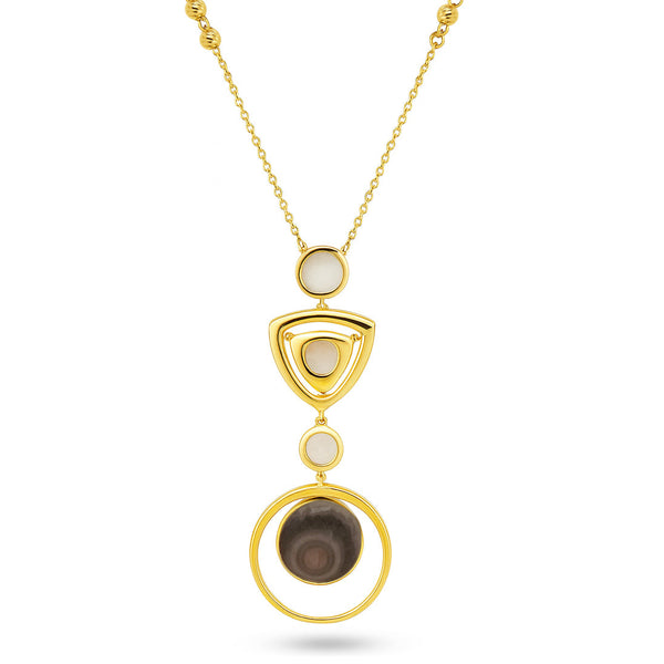 18K Yellow Gold Agate & Mother of Pearl Pendant Necklace - k-P300S/B -KLEO-by-TJH-Made-in-Egypt-SIRAN-by-IRAM-jewelry