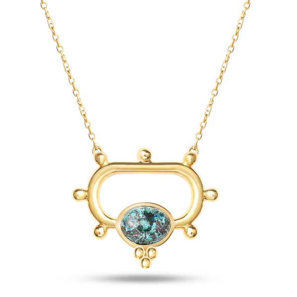 18K Yellow Gold Pharaonic Sun Symbol Necklace with Turquoise Gemstone - K-N090GS/B -KLEO-by-TJH-Made-in-Egypt-SIRAN-by-IRAM-jewelry