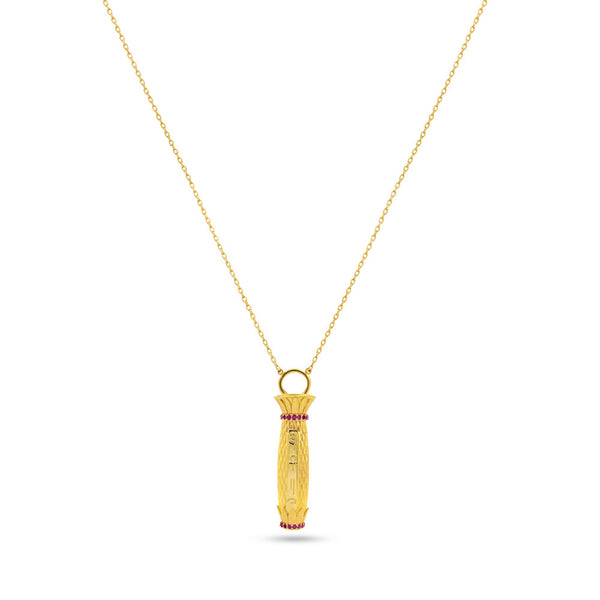 18K Yellow Gold Papyrus Column Necklace with Ruby - K-P340S/B -KLEO-by-TJH-Made-in-Egypt-SIRAN-by-IRAM-jewelry