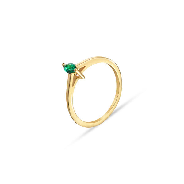 18K Yellow Gold Minimal Ring with Marquise Cut Emerald Stone - K-R490S/B -KLEO-by-TJH-Made-in-Egypt-SIRAN-by-IRAM-jewelry