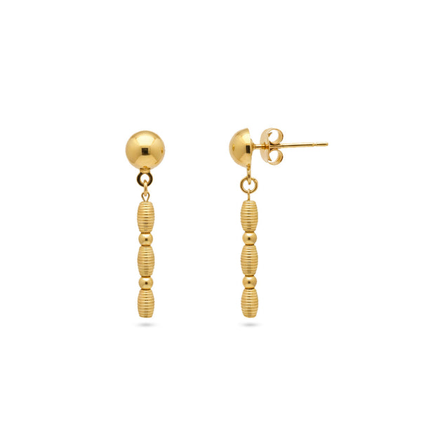 18k Yellow Gold Textured Bead Dangle Earrings - MOH671E/A