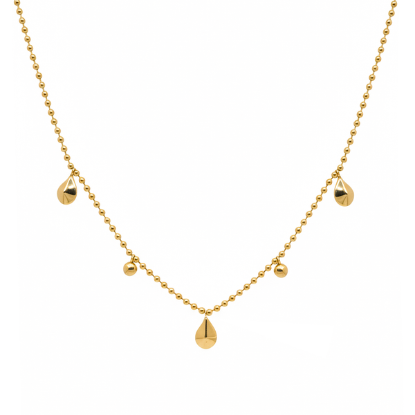 18k Yellow Gold Teardrop & Ball Chain Necklace - MOH673N/A