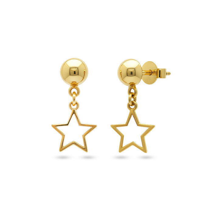 18k Yellow Gold Ball & Star Charm Drop Earrings - MOH674E/A