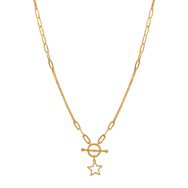 18k Yellow Gold Paperclip Chain Star Toggle Necklace - MOH674N/A