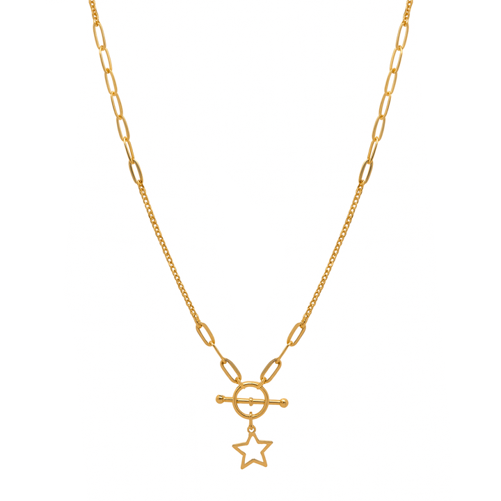 18k Yellow Gold Paperclip Chain Star Toggle Necklace - MOH674N/A