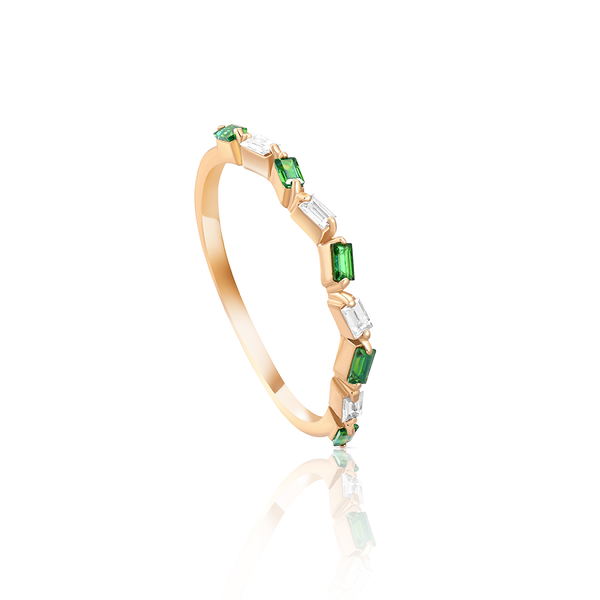 Irregular Shaped Baguette and Emerald Diamond Ring in 18K Yellow Gold - S-R223S