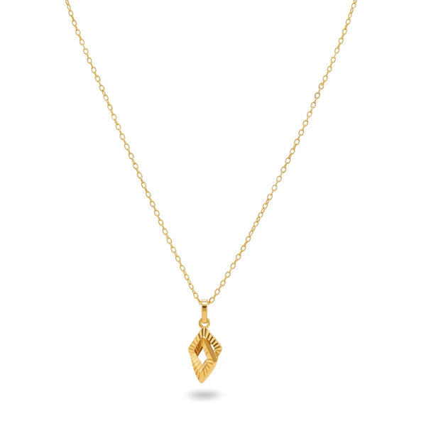 18K Yellow Gold Engraved Rhombus Pendant Necklace - P23CH0284