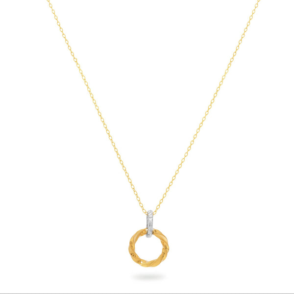 18K Yellow Gold Twisted Circle Pendant Necklace - P24TB0641