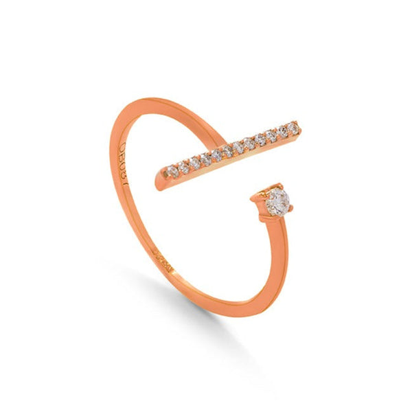 Diamond Bar and Round Diamond Ring in ROSE  18K Gold - SIR1604R