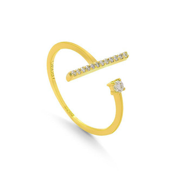 Diamond Bar and Round Diamond Ring in Yellow 18K Gold - SIR1604R