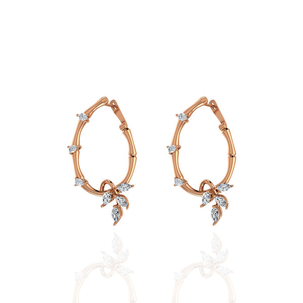 18k Rose Gold Diamond Lucky Loop Earrings Featuring Marquise Leaves s-e235s