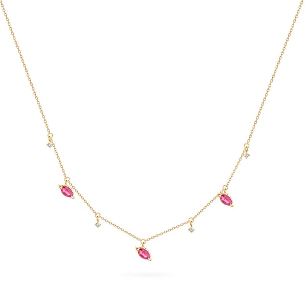 Summer Dangling Necklace with Ruby stones in 18k Rose gold - S-N040S