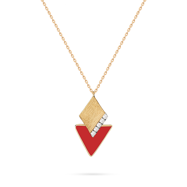 Diamonds Card with diamond rod and red stone in 18K Yellow Gold - S-P301G
