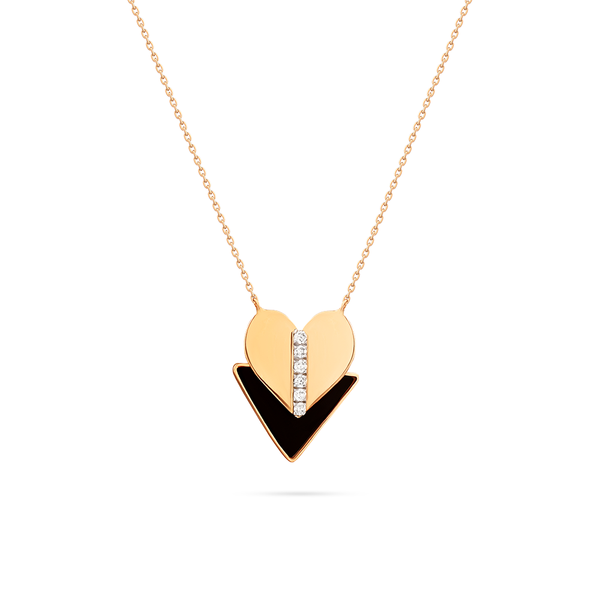 Gold Heart Card with diamond rod and black enamel in 18K Yellow Gold - s-p302g