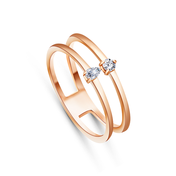 Pear and Round Double Layered Diamond Ring in 18k Rose Gold - S-R206S