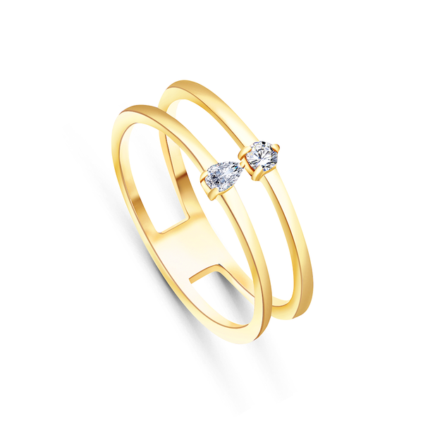 Pear and Round Double Layered Diamond Ring in 18k Yellow gold - S-R206S