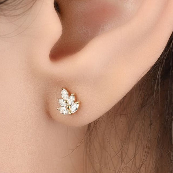 Diamond Leaves Stud in Yellow 18K Gold - S-X020E