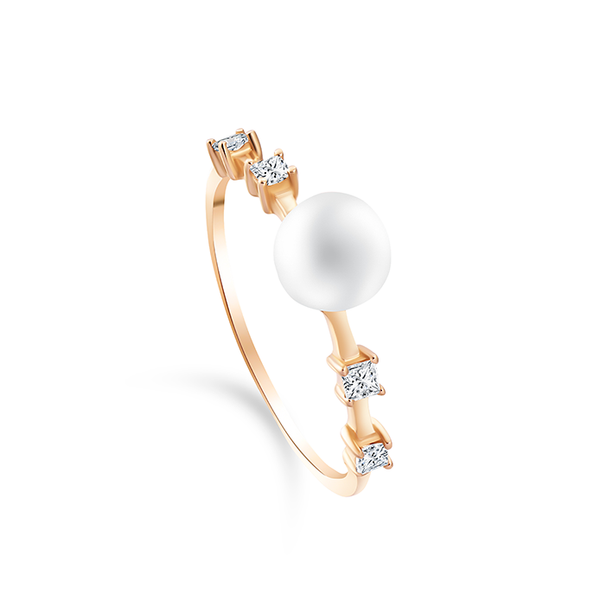 Pearl center stone with center diamonds in 18K gold Ring - S-X22R